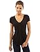 PattyBoutik Women V Neck Twist Knot Front Short Sleeve Top (Black Medium)