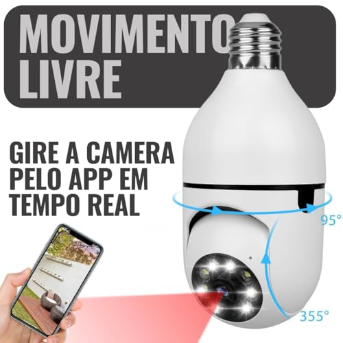 Kit 2 Câmera Segurança Lâmpada Ip Wifi 360° Full HD Inteligente Prova D'água Giratória Visão Noturna Infravermelho Detecção de Movimentos 1080P HD Bivolt Premium (2)