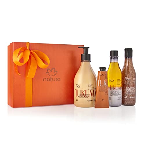 natura Ekos Tukumã Collection Replenishing Gift Set (4 Products) - Body Lotion, Hand Cream, Shower Oil, and Shower Gel - Gift Box - Vegan Skin Care - Brazilian Beauty Secrets - Self Care & Body Care