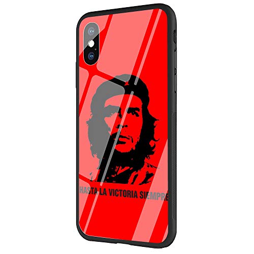 DAVIDLING Phone Case for iPhone X/XS, Tempered Glass Back Cover and Soft Silicone Rubber Bumper Frame for Scratch-Resistant and Shock Absorption AM-235 Che Guevara Multi Colors