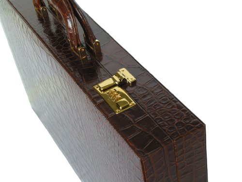 Leather Backgammon Board Set - (23" Large Attache Case, Zaza & Sacci) - Brown Croco