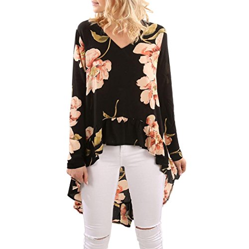 Sinfu Women's Blouse Vintage Autumn Winter Summer Spring Floral Print Long Sleeve Shirt Casual Blouse Ruffles Irregular Tops (XXL US size 12)