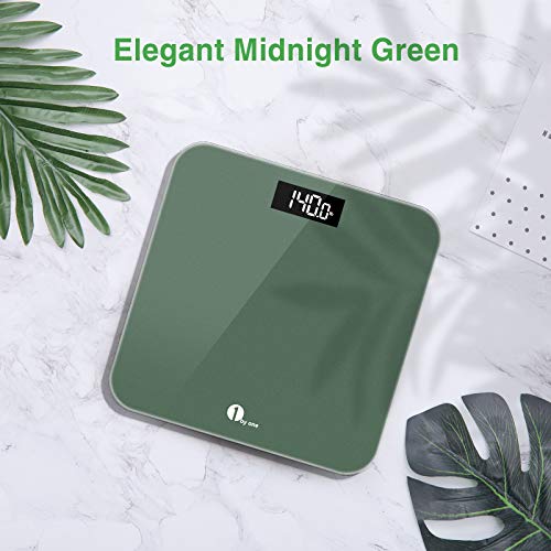 1byone Digital Scales for Body Weight, Bathroom Scales with Step-on Technology, Backlit Display, High Accuracy 0.1lb, 400 Pounds,Tape Measure and Batteries Included, Light Green