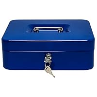 Royal Brands Cash Box with Key Lock, Portable Metal Storage Box, Money Box w/Double Layer 2 Keys for Security, Festivals, Fundraisers, Garage/Yard Sales (Blue, L 10x8x3.5 in)