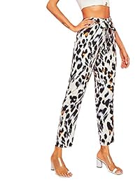 Pantalones de dama con corbata de leopardo en la parte delantera y en la parte delantera