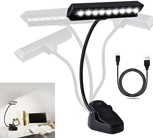 DeeFec Clip on Book Light, USB Reading Light, Music Stand Light with Flexible Neck, Battery Operated Bed Lamp Table Lamp Desk Light, 9 LED light bulbs, 3 Brightness and Eye-protect for Night