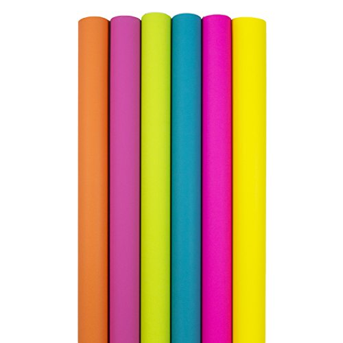 JAM Paper® Assorted Matte Wrapping Paper - 12.5 Sq Ft Each (75 Sq. Ft Total) - Bright Vibrant Neon Colors - 6 Rolls/Pack