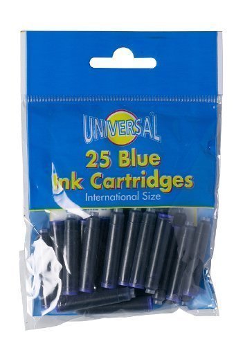 25 x Universal Royal Blue Ink Cartridges Fountain Writing Pen Washable Refills