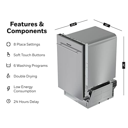 Honeywell 18 Inch Dishwasher with 8 Place settings, 6 Washing Programs