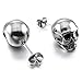 INBLUE Men's Stainless Steel Stud Earrings Silver Tone Skull