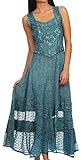 Sakkas Zendaya Stonewashed Rayon Embroidered Floral Vine Sleeveless V-neck Dress