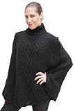 Superfine Alpaca Wool Hand Knitted Poncho Cape Wrap One Size (Black)