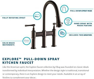Elkay Lkec2037ls Explore Three Hole Bridge Faucet With Pull Down