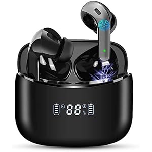 Wireless-Earbuds-Earphones-Bluetooth-50-LED-Display-IPX7-Waterproof-40H-Playtime-USB-C-Charging-Built-in-Mic-in-Ear-Headphones-Touch-Control-Deep-Bass-for-Sports-Work-OutdoorBlack Wireless Earbuds, Bluetooth 5.1 Earphones with LED Display, IPX7 Waterproof in Ear Wireless Earphones, 40H Playtime…