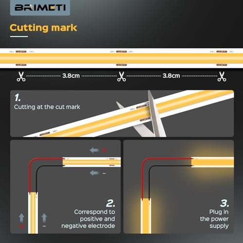 BRIMETI COB LED Strip 24 V 5 m LED Light Inner Tube Self-Adhesive 4000 K Natural White 320LEDs/M Strips Tape Width 8 mm for Kitchen, Living Room, Bar Parties (No Power Supply)