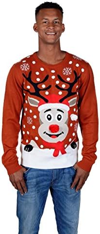RWB Unisex Rudolph The Reindeer Ugly Christmas Sweater Burgundy