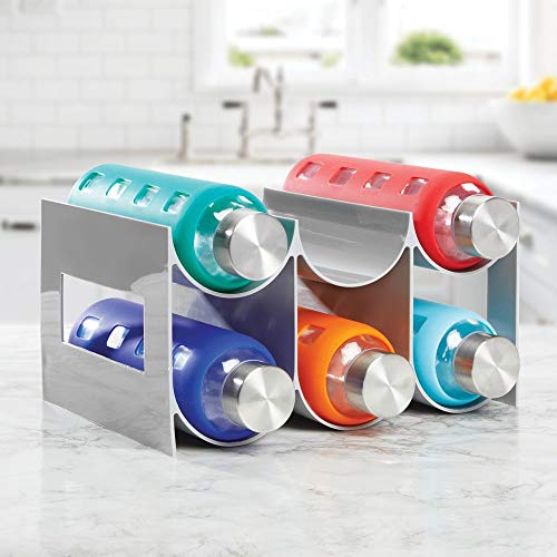 mDesign Plastic Free-Standing Water Bottle and Wine Rack Storage Organizer for Kitchen Countertops, Pantry, Fridge - BPA Free - 2 Tiers, Holds 6 Bottles - Gray