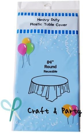 Evershine (12-Pack Heavy Duty Plastic Table Covers Tablecloth (Reusable) (Round 84", Light Blue)
