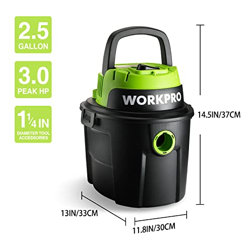 WORKPRO Wet/Dry Vacuum 2.5 Gallon 3 Peak Horsepower, Portable Shop Vacuum Cleaner for Home/Jobsite Dust Collection Job with Attachments