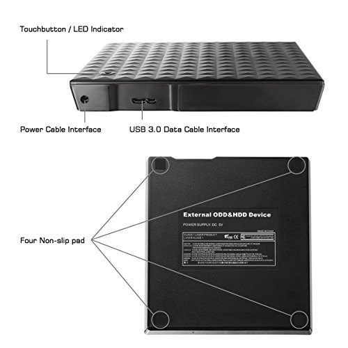 External DVD Drive for Laptop, Sibaok USB 3.0 Disc Drive, Slim Portable DVD-RW Writer Player CD Burner for PC Desktop Notebook Computer Windows XP/7/8/10 Linux Mac, Black