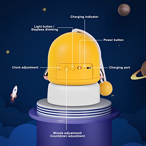 Cute Night Light for Kids Room, Rechargeable Portable Nursery Lamp, Night Light for Baby Bedroom, Multifunctional Wake Up Light, Star Projector Light & Timer Clock, Birthday Gift for Boy and Girl