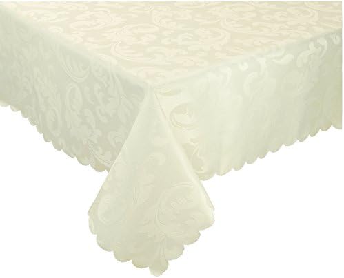 EcoSol Designs Microfiber Damask Tablecloth, Wrinkle-Free & Stain Resistant (60x84, Ivory) Foliate