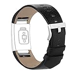 iGK Leather Replacement Bands Compatible for Fitbit Charge 2, Genuine Leather Wristbands Black