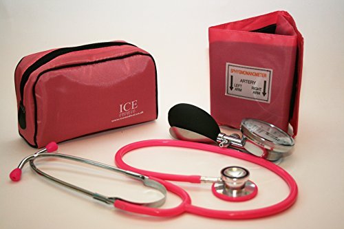 Aneroid Pink Sphygmomanometer with 1 Adult Cuff and Pink Stethoscope - Blood Pressure Monitor Kit