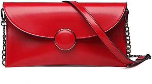 DIYNP Smooth Envelope Wristlet Clutch Purse Crossbody Bag for Women with Chain Strap (Red)