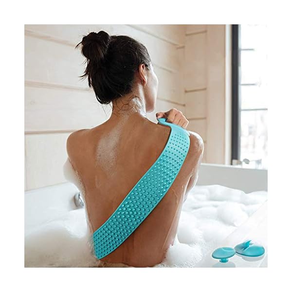 Extra Long Silicone Back Scrubber for Use In Shower, Dual-Sided Body Bath Brush for Exfoliating, Men/Women Deep Clean…