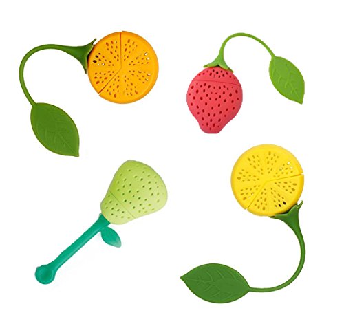 Naranqa Silicone Fruit Shape Cute Tea Bag Funny Loose Leaf Tea Infuser in Strawberry Pear Orange and Naranqa Silicone Fruit Shape Cute Tea Bag Funny Loose Leaf Tea Infuser in Strawberry Pear Orange and