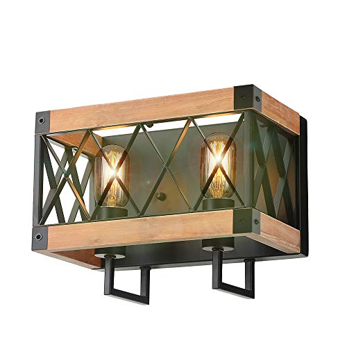 Eumyviv Rustic Wood Wall Lamp With Mesh Cage Industrial Wall