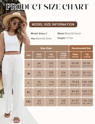 Fashora Women's Summer Trousers Lightweight Wide Comfortable Elastic Waist Flowy Casual Palazzo Trousers Elegant with Pockets and Drawstring Adjustment.