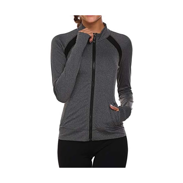 HOTLOOX Women’s Slim Fit Yoga Workout Jacket Full Zip Thumb Hole