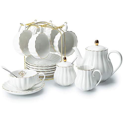 Amazingware Porcelain Tea Set Tea Cup and Saucer Set Service for 6