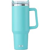 KOBI KUP 40oz Stainless Steel Double Wall Vacuum Insulated Tumbler with Handle, Straw Lid and Straw - Insulated Travel Mug Keeps Cold Drinks Cold and Hot Drinks Hot - BPA Free (Aqua Blue)