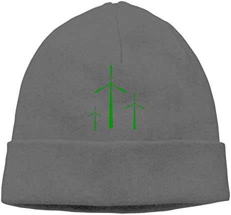 Retro Green Wind Turbine Unisex Simple Skull Watch Caps Warm Knit Hats DeepHeather