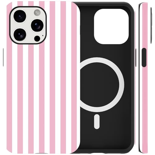 Yomjew Cute Striped Phone Case for iPhone 11 Pro Magnetic Case 5.8", Compatible with MagSafe, Fashion Aesthetic Pattern Design Cover Shockproof TPU Hard PC Protection Girls Women Funda, Pink and White at Amazon