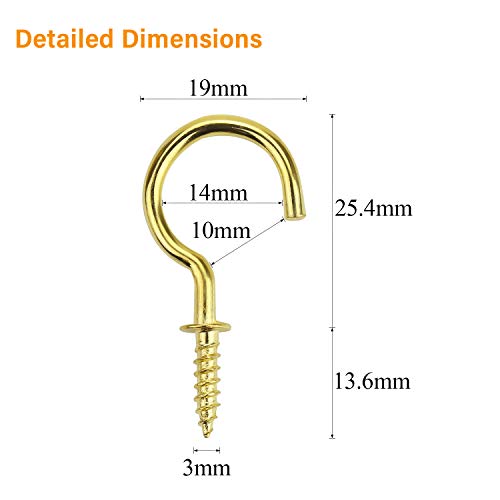 Powlankou 1inch Brass Plated Metal Screw-in Ceiling Hooks Cup Hooks, 120 Pieces