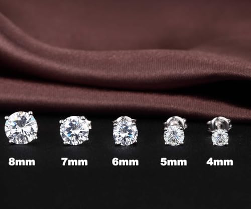 Miaofu 18k White Gold Plated 925 Sterling Silver Cubic Zirconia Diamond Brilliant Earrings for Women Men 4-8mm Cubic Zirconia Swarovski Size 3mm-8mm