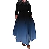 BFFBABY Women's Wrap V Neck Plus Size Maxi Dresses 3/4 Sleeves Chain Floral Printed Swing Dress with Belt