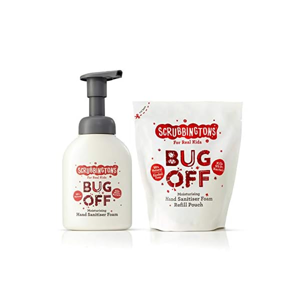 Scrubbingtons-Bug-Off-Childrens-Alcohol-Free-Foaming-Hand-Sanitiser-for-Sensitive-Skin-with-98-Natural-Ingredients-with-Eco-Duo-Bottle-200ml-Refill-Pouch-200ml Scrubbingtons Bug Off Children's Alcohol Free Foaming Hand Sanitiser for Sensitive Skin Eco Fiendly Duo Bottle 200ml and…
