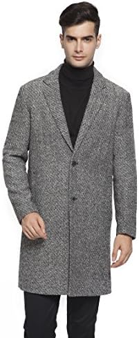 RLM Men's Single Breasted Woolen Trench Coat Overcoat Long Jacket (42, Black-White)