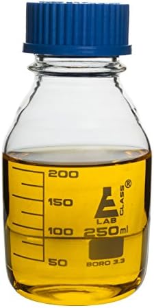 Eisco Labglass CH0164B Reagent Bottle, 250 ml, Graduated, with GL 45 Screw Cap, Pack of 10