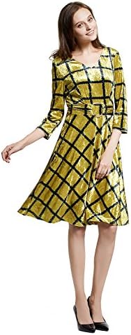 DanMunier Women's 3/4 Sleeve V-Neck Velvet Stretchy Cocktail Party Dress