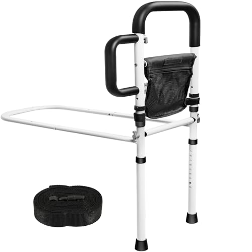 INCIKITI Bed Rail for Elderly Adults Bed Grab Rail Up to 136KG, Adjustable Heights Bed Safety Rails for Adults, Bed Handle for Getting Out of Bed with 2 Grab Bars and Storage Pocket
