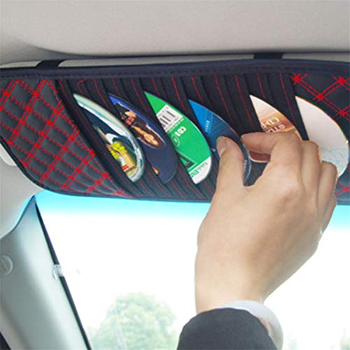 YouCY Latticed Car CD Clip Sun Visor CD Holder Car Storage Supplies Car Sun Visor Organizer Pocket Storage Pouch,CD Visor Organizer,Red