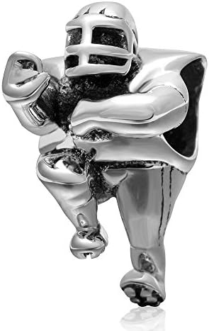 Hoobeads No.1Rugby/American Football Player Beads Authentic 925 Sterling Silver Sports Charm Fit Pandora Charms Bracelet