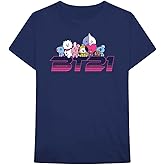 BT21 BTS Kpop Unisex Cotton Crew Neck Short Sleeves Tee Shirt (Space Wappen Navy, Medium)
