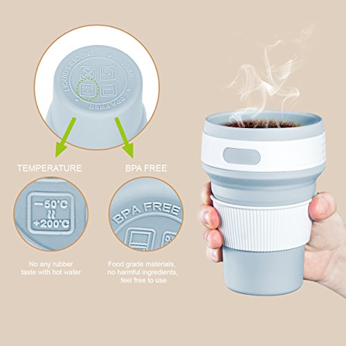 ROCONTRIP Silicone Collapsible Cup Convenient Travel Coffee Mug Lightweight Food Grade Silicone & PP BPA Free for Camping Hiking Outdoor Commuters (Blue)